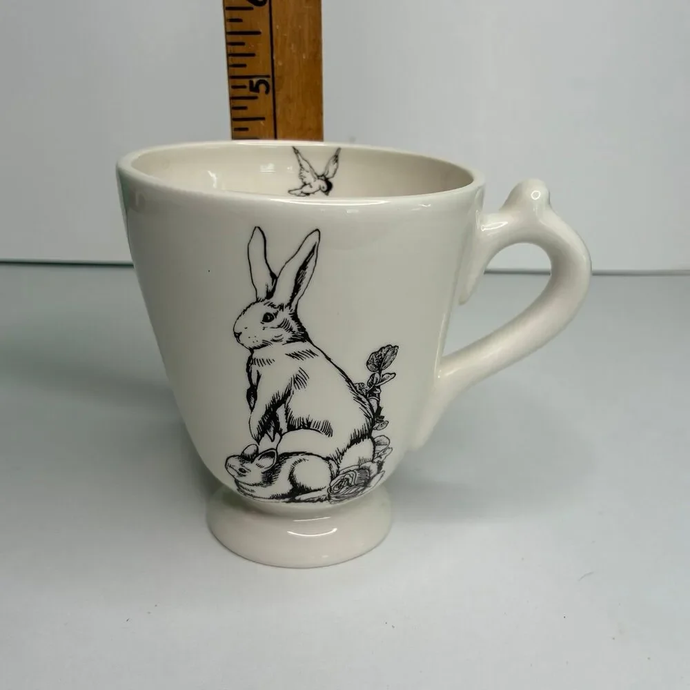 Barnyard Toile Rabbit Footed Coffee Mug Cup Andrea by Sadek Trostli Retired